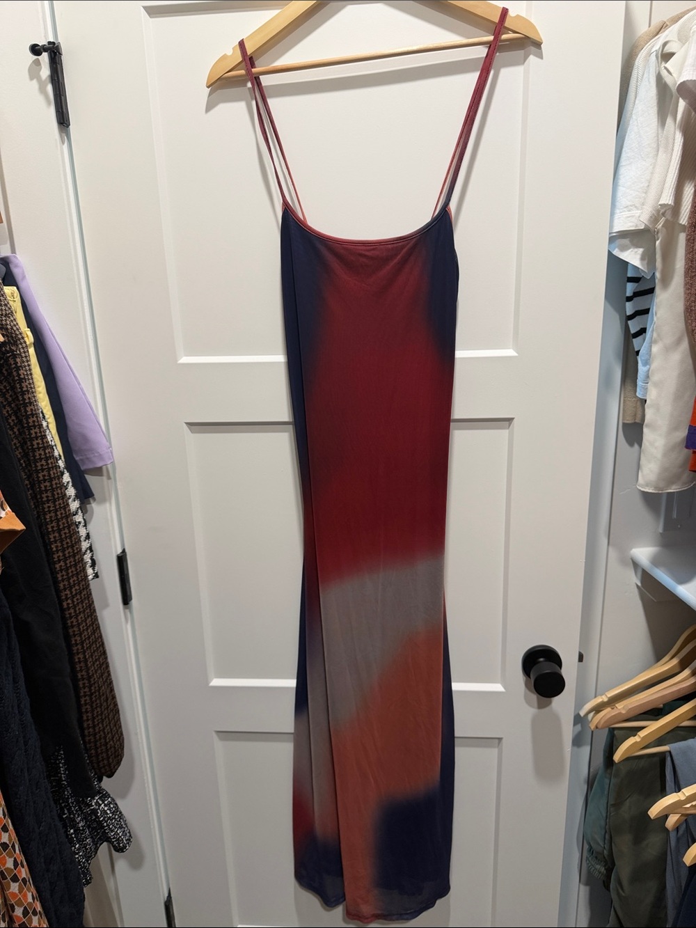 Gradient Red Slip Maxi Dress with Spaghetti Straps